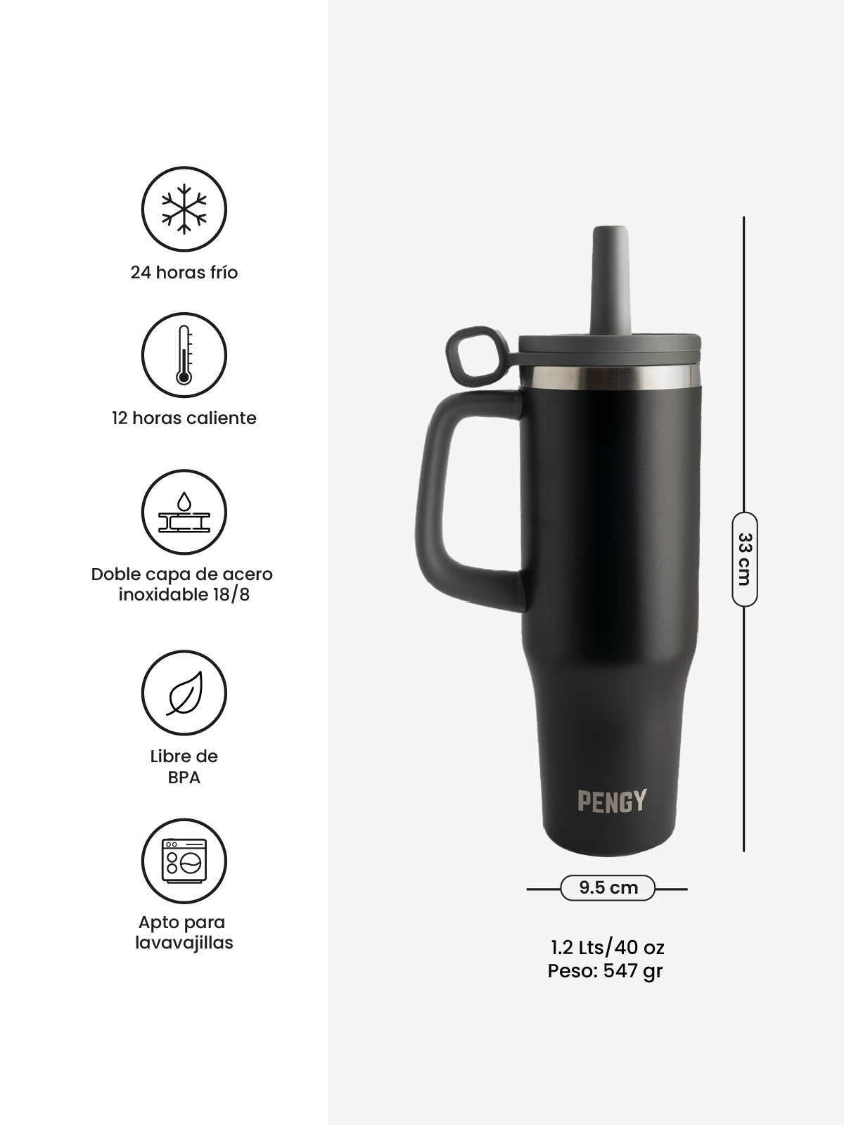 Termo PENGY CUP 1.2 Lts con Tapa Antiderrame